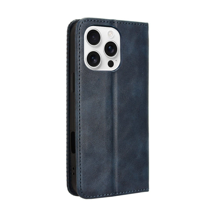 For iPhone 16 Pro Magnetic Buckle Retro Texture Leather Phone Case(Blue) - iPhone 16 Pro Cases by buy2fix | Online Shopping UK | buy2fix