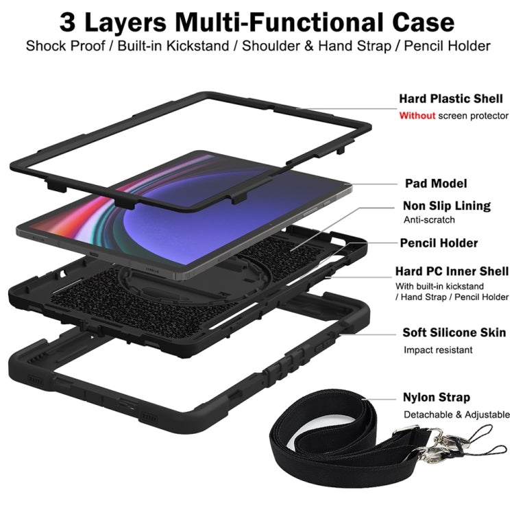 For Samsung Galaxy Tab S9 360 Degree Rotation PC Contrast Silicone Tablet Case(Black) - Galaxy Tab S9 Cases by buy2fix | Online Shopping UK | buy2fix