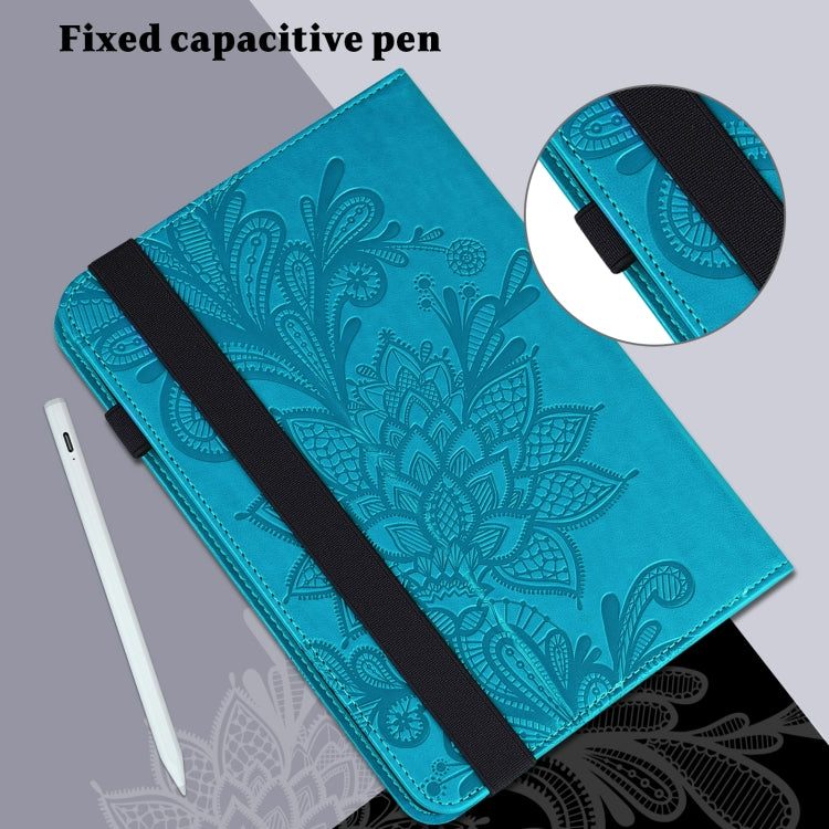 For Samsung Galaxy Tab S9 Lace Flower Embossing Pattern PU Tablet Case(Blue) - Galaxy Tab S9 Cases by buy2fix | Online Shopping UK | buy2fix