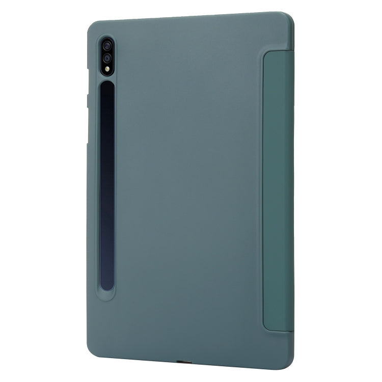 For Samsung Galaxy Tab S9+ 3-Fold Holder Silicone Leather Tablet Case(Dark Green) - Galaxy Tab S9+ Cases by buy2fix | Online Shopping UK | buy2fix