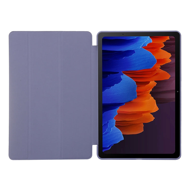 For Samsung Galaxy Tab S9+ 3-Fold Holder Silicone Leather Tablet Case(Purple) - Galaxy Tab S9+ Cases by buy2fix | Online Shopping UK | buy2fix