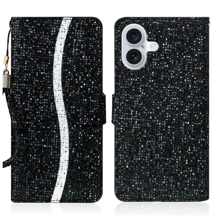 For iPhone 16 Glitter Powder Filp Leather Phone Case(Black) - iPhone 16 Cases by buy2fix | Online Shopping UK | buy2fix