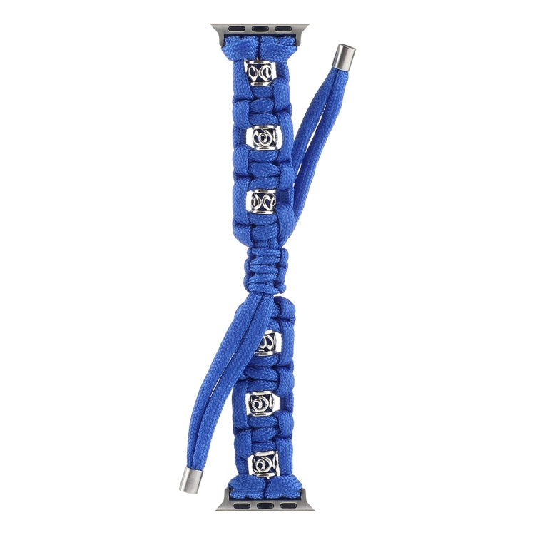 For Apple Watch Ultra 49mm Silk Silver Beads Braided Watch Band(Blue) - Watch Bands by buy2fix | Online Shopping UK | buy2fix