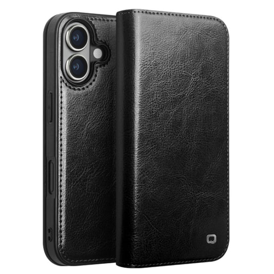 For iPhone 16 QIALINO Classic Genuine Leather Phone Case(Black) - iPhone 16 Cases by QIALINO | Online Shopping UK | buy2fix