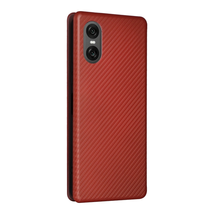 For Sony Xperia 10 VI 2024 Carbon Fiber Texture Flip Leather Phone Case(Brown) - Sony Cases by buy2fix | Online Shopping UK | buy2fix