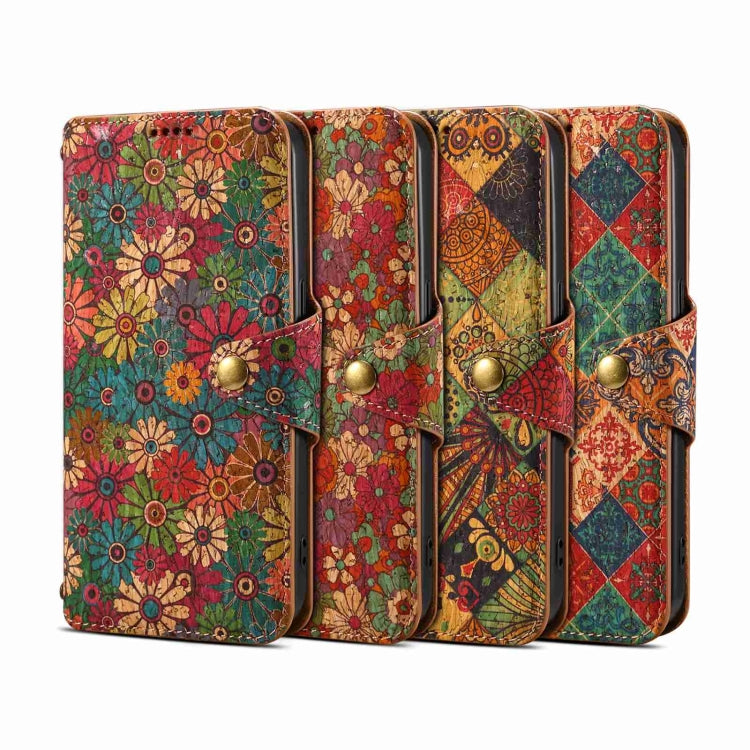 For iPhone 16 Pro Denior Flower Language Series Cork Fabric Oil Edge Leather Phone Case(Spring) - iPhone 16 Pro Cases by Denior | Online Shopping UK | buy2fix