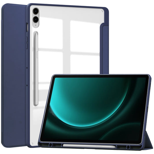 For Samsung Galaxy Tab S9 FE+ Acrylic 3-folding Smart Leather Tablet Case with Pen Slot(Dark Blue) - Galaxy Tab S9 FE+ by buy2fix | Online Shopping UK | buy2fix