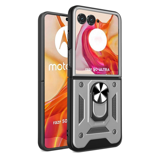 For Motorola Razr 50 Ultra Armor Ring Holder TPU Hybrid PC Phone Case(Silver) - Motorola Cases by buy2fix | Online Shopping UK | buy2fix