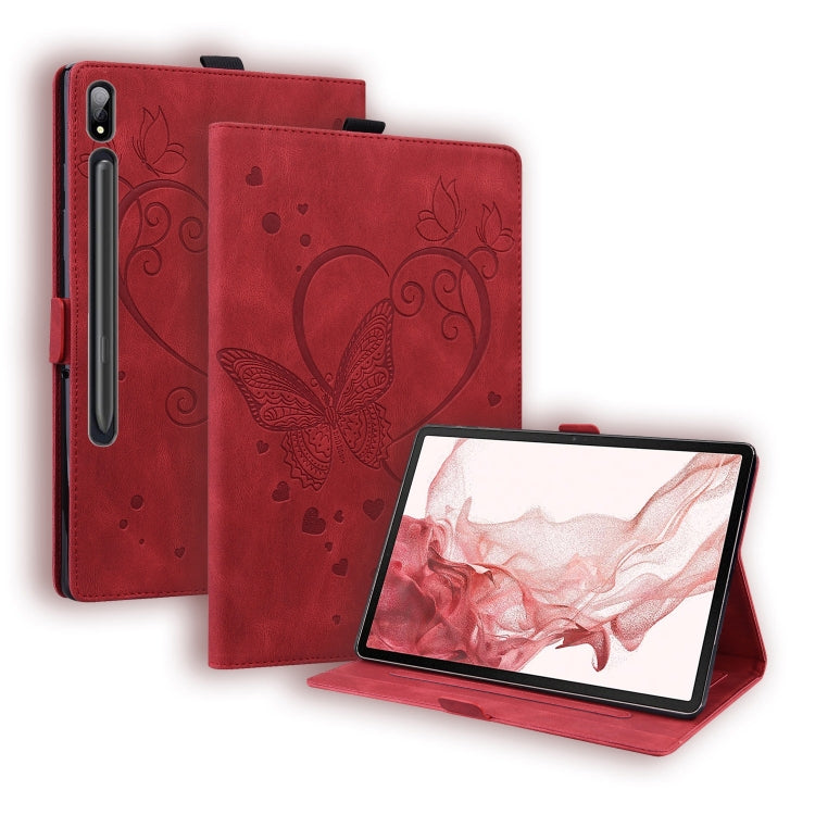 For Samsung Galaxy Tab S9 FE Love Butterfly Embossed Leather Tablet Case(Red) - Other Galaxy Tab PC by buy2fix | Online Shopping UK | buy2fix