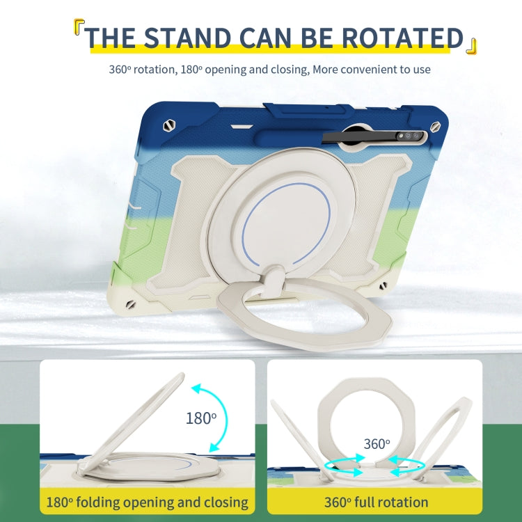 For Samsung Galaxy Tab S9 Ultra Armor Portable Rotating Ring Holder Silicone Tablet Case(Colorful Blue) - Galaxy Tab S9 Ultra Cases by buy2fix | Online Shopping UK | buy2fix