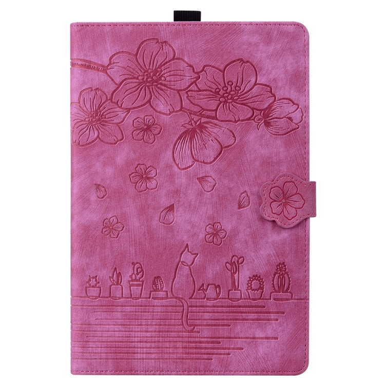 For iPad Pro 13 2024 Cartoon Sakura Cat Embossed Smart Leather Tablet Case(Rose Red) - iPad Pro 13 2024 Cases by buy2fix | Online Shopping UK | buy2fix