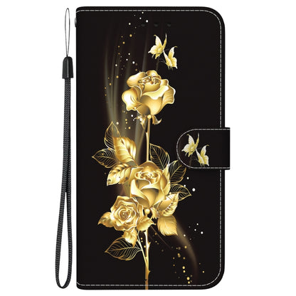 For iPhone SE 2024 Crystal Texture Colored Drawing Leather Phone Case(Gold Butterfly Rose) - More iPhone Cases by buy2fix | Online Shopping UK | buy2fix