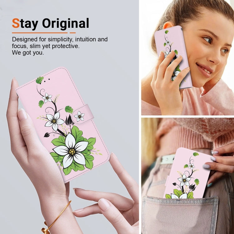 For iPhone 16 Crystal Texture Colored Drawing Leather Phone Case(Lily) - iPhone 16 Cases by buy2fix | Online Shopping UK | buy2fix