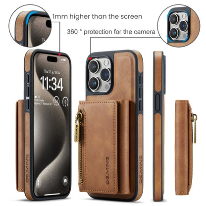 For iPhone 15 Pro DG.MING M5 Series Zip RFID Multi Card Detachable Leather Phone Case(Brown) - iPhone 15 Pro Cases by DG.MING | Online Shopping UK | buy2fix