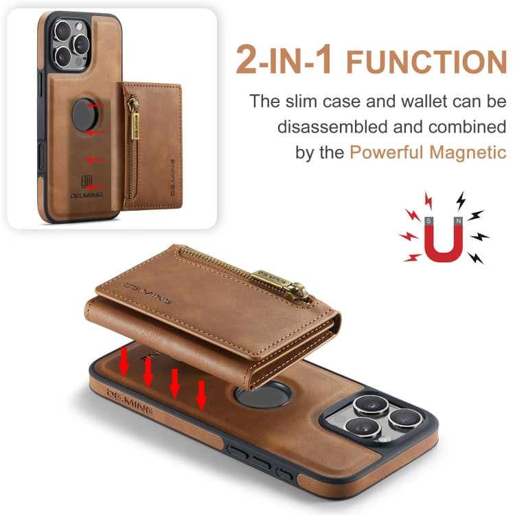 For iPhone 16 Pro Max DG.MING M5 Series Zip RFID Multi Card Detachable Leather Phone Case(Brown) - iPhone 16 Pro Max Cases by DG.MING | Online Shopping UK | buy2fix