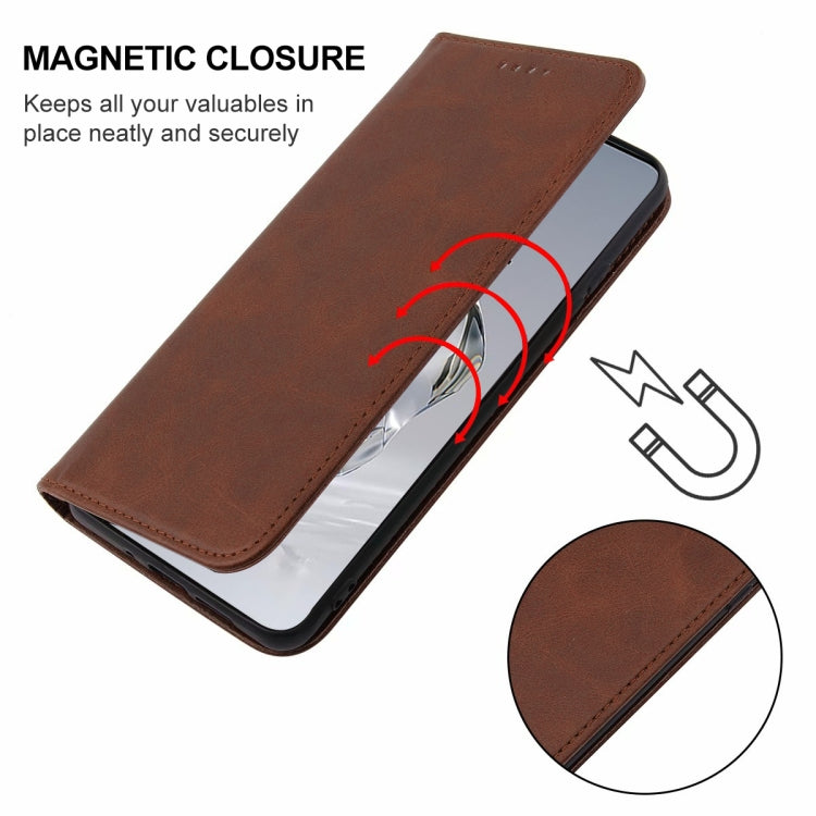 For OnePlus 12 Magnetic Closure Leather Phone Case(Brown) - OnePlus Cases by buy2fix | Online Shopping UK | buy2fix