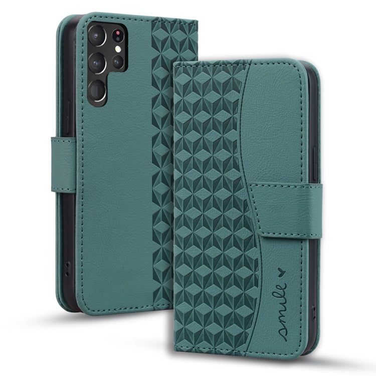 For Samsung Galaxy S23 Ultra 5G Diamond Buckle Leather Phone Case with Lanyard(Green) - Galaxy S23 Ultra 5G Cases by buy2fix | Online Shopping UK | buy2fix