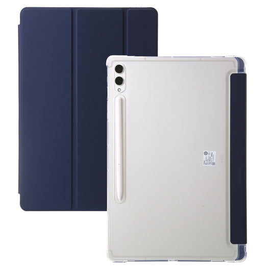 For Samsung Galaxy Tab S9 3-Fold Clear Acrylic Leather Tablet Case(Dark Blue) - Galaxy Tab S9 Cases by buy2fix | Online Shopping UK | buy2fix