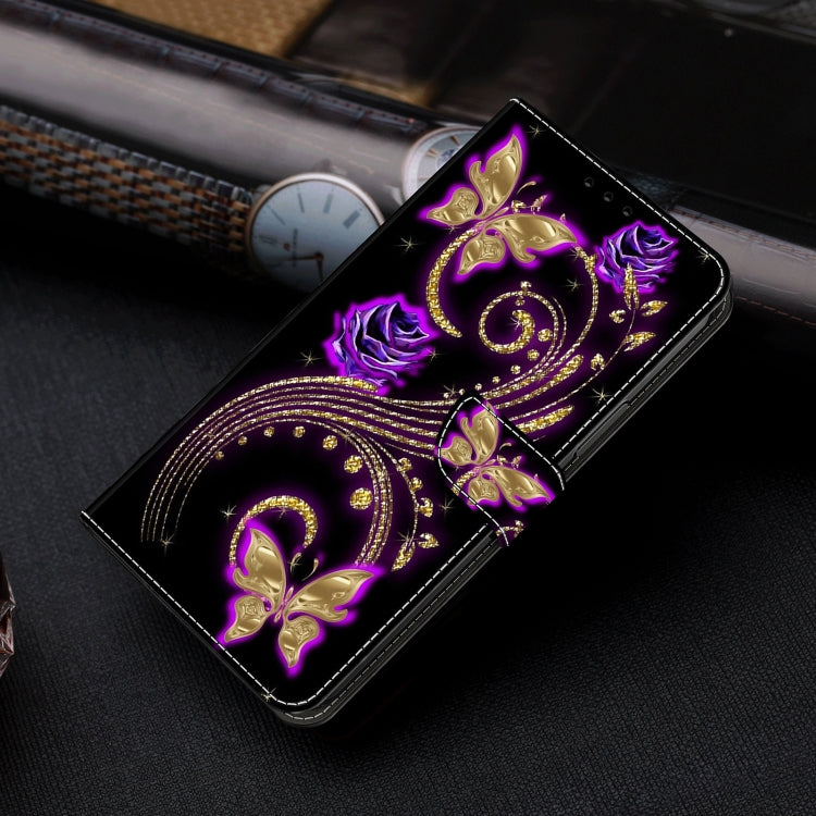 For Motorola Moto G04 Crystal 3D Shockproof Protective Leather Phone Case(Purple Flower Butterfly) - Motorola Cases by buy2fix | Online Shopping UK | buy2fix