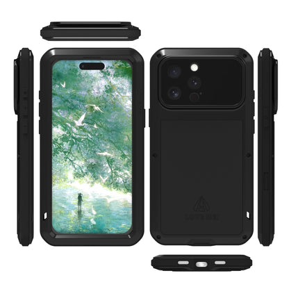 For iPhone 16 Pro LOVE MEI Metal Shockproof Life Waterproof Dustproof Phone Case(Black) - iPhone 16 Pro Cases by LOVE MEI | Online Shopping UK | buy2fix