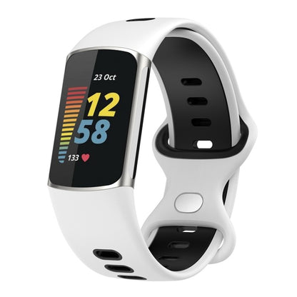For Fitbit Charge 6 Two Color Silicone Watch Band(White Black) - Watch Bands by buy2fix | Online Shopping UK | buy2fix