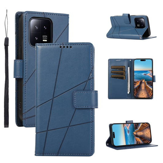 For Xiaomi 13 PU Genuine Leather Texture Embossed Line Phone Case(Blue) - 13 Cases by buy2fix | Online Shopping UK | buy2fix