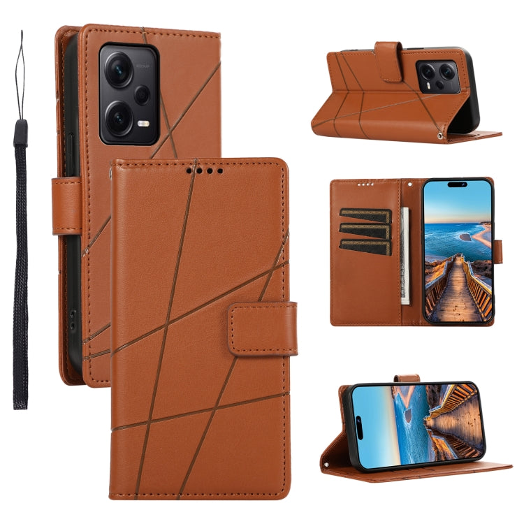 For Xiaomi Redmi Note 12 Pro+ 5G Global PU Genuine Leather Texture Embossed Line Phone Case(Brown) - Xiaomi Cases by buy2fix | Online Shopping UK | buy2fix