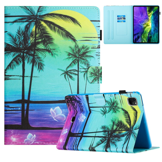 For iPad Pro 11 2024 Colored Drawing Stitching Leather Tablet Smart Case(Coconut Tree) - iPad Pro 11 2024 Cases by buy2fix | Online Shopping UK | buy2fix