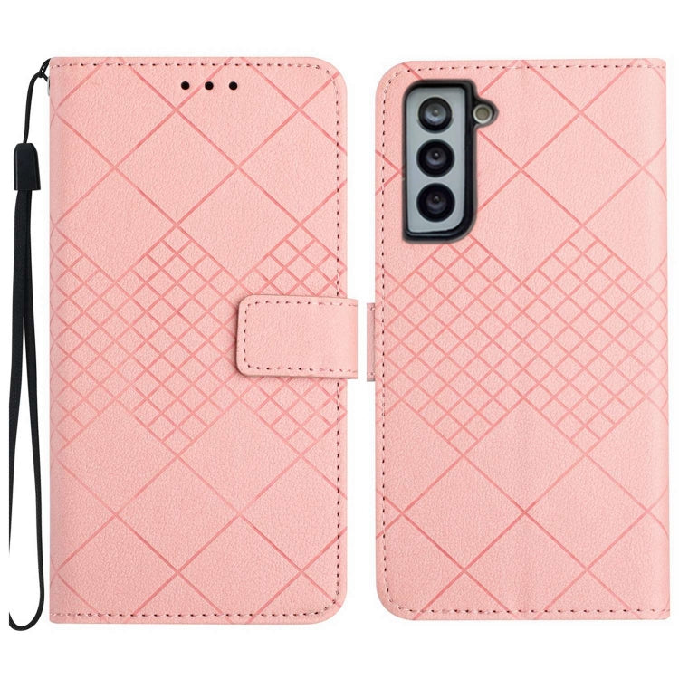 For Samsung Galaxy S21 5G Rhombic Grid Texture Leather Phone Case(Pink) - Galaxy S21 5G Cases by buy2fix | Online Shopping UK | buy2fix