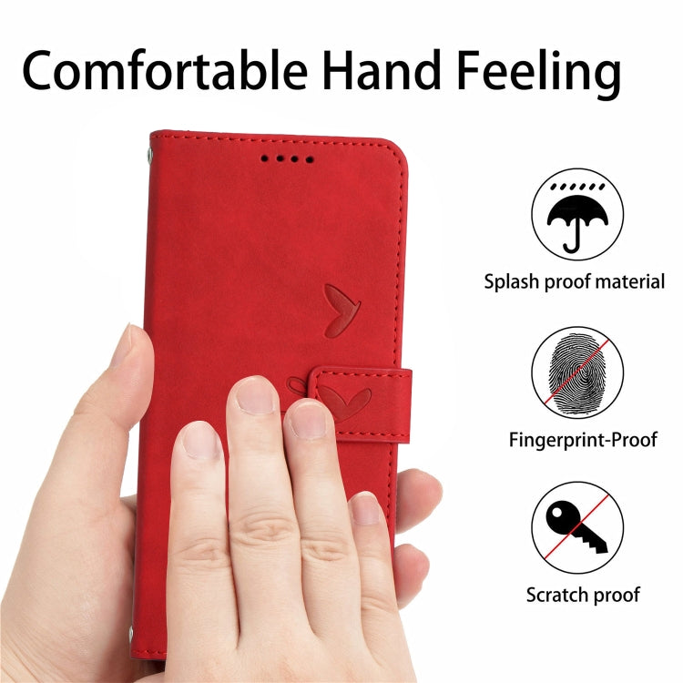 For OPPO A38 / Oppo A18 Skin Feel Heart Embossed Leather Phone Case with Long Lanyard(Red) - A18 Cases by buy2fix | Online Shopping UK | buy2fix