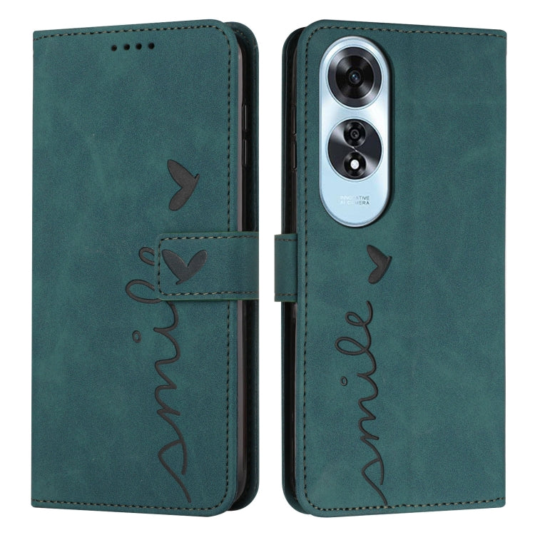 For OPPO A60 4G Skin Feel Heart Embossed Leather Phone Case with Long Lanyard(Green) - OPPO Cases by buy2fix | Online Shopping UK | buy2fix
