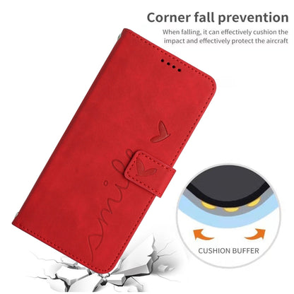 For Xiaomi Redmi K70 / K70 Pro Skin Feel Heart Embossed Leather Phone Case with Long Lanyard(Red) - K70 Pro Cases by buy2fix | Online Shopping UK | buy2fix
