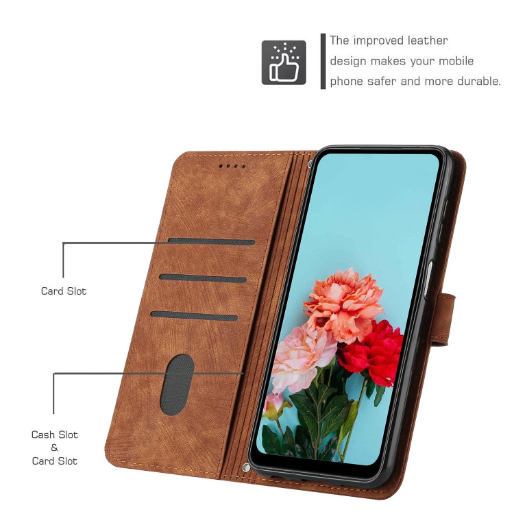 For vivo S18 / S18 Pro Skin Feel Stripe Pattern Leather Phone Case with Lanyard(Brown) - S18 Cases by buy2fix | Online Shopping UK | buy2fix