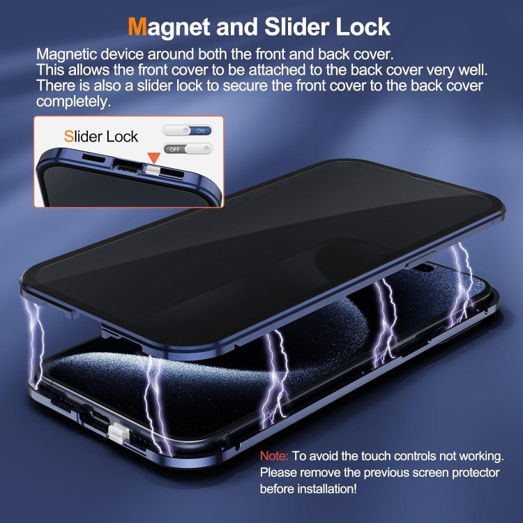 For iPhone 15 Pro Anti-peeping Magnetic Double-sided Tempered Glass Phone Case(Blue) - iPhone 15 Pro Cases by buy2fix | Online Shopping UK | buy2fix