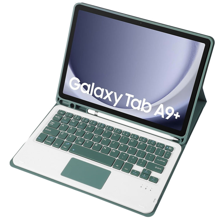 For Samsung Galaxy Tab A9+ X210/X215/X215 A09B-A Candy Color TPU Touch Bluetooth Keyboard Leather Tablet Case with Pen Holder(Dark Green) - Samsung Keyboard by buy2fix | Online Shopping UK | buy2fix