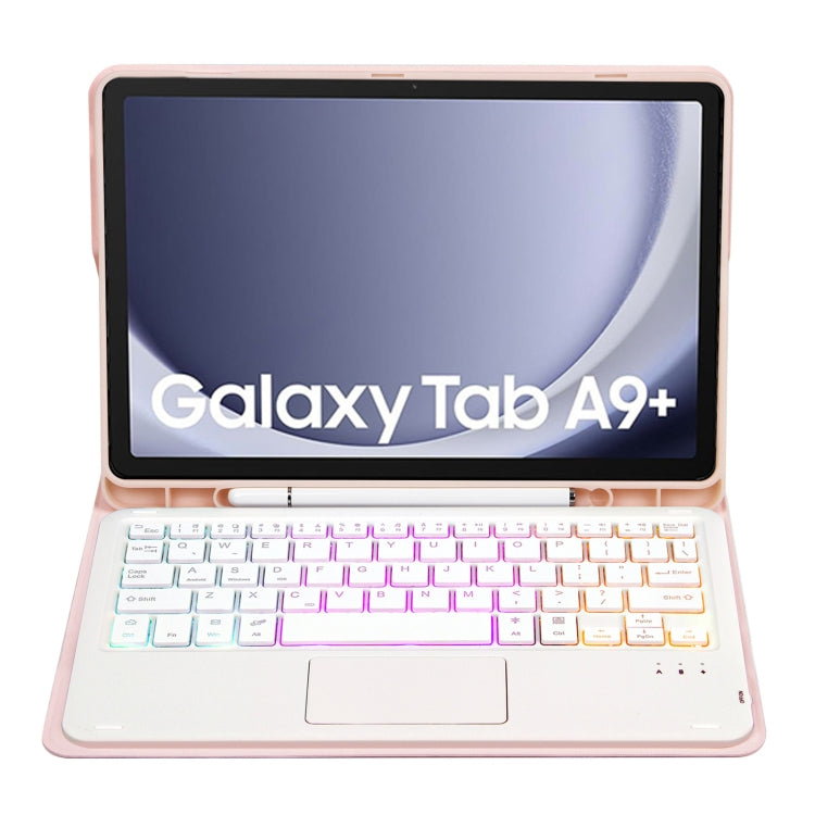 For Samsung Galaxy Tab A9+ X210/X215/X215 A09B-AS Candy Color Touch Backlight Bluetooth Keyboard Leather Tablet Case with Pen Holder(Pink) - Samsung Keyboard by buy2fix | Online Shopping UK | buy2fix