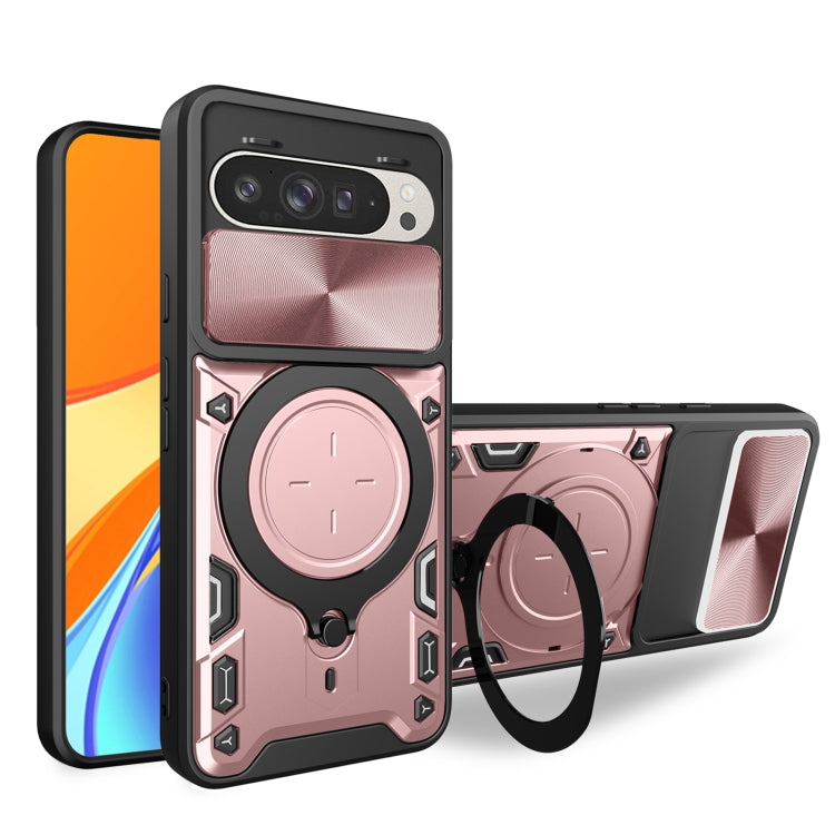 For Google Pixel 9 / 9 Pro CD Texture Sliding Camshield Magnetic Holder Phone Case(Pink) - Google Cases by buy2fix | Online Shopping UK | buy2fix