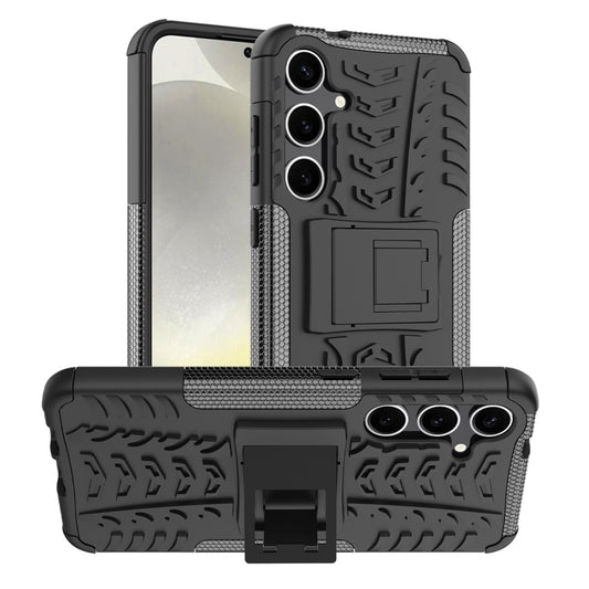 For Samsung Galaxy S24+ Tire Texture TPU + PC Phone Case with Holder(Black) - Galaxy S24+ 5G Cases by buy2fix | Online Shopping UK | buy2fix