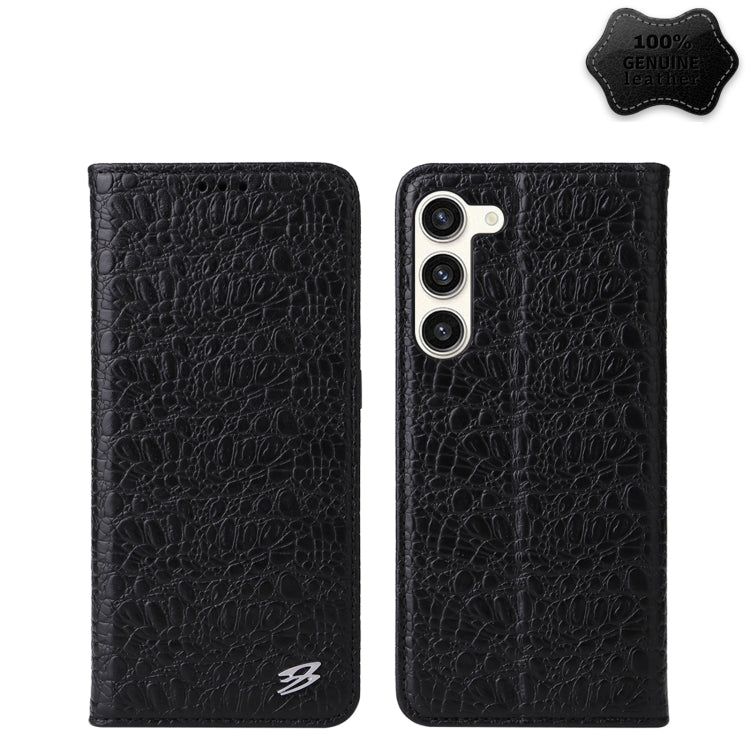 For Samsung Galaxy S24+ 5G Fierre Shann Crocodile Texture Magnetic Genuine Leather Phone Case(Black) - Galaxy S24+ 5G Cases by FIERRE SHANN | Online Shopping UK | buy2fix