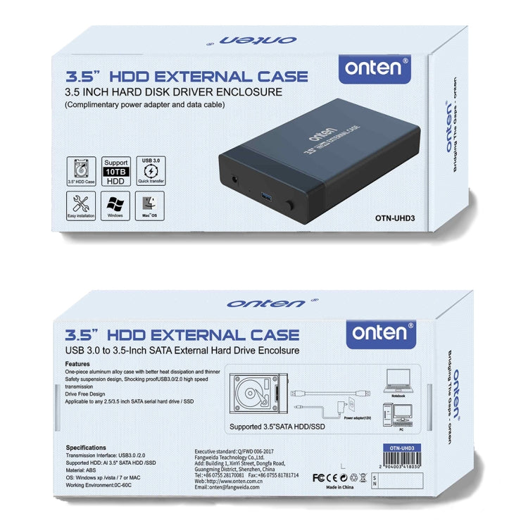 Onten UHD3 3.5 inch USB3.0 HDD External Hard Drive Enclosure(US Plug) - HDD Enclosure by Onten | Online Shopping UK | buy2fix