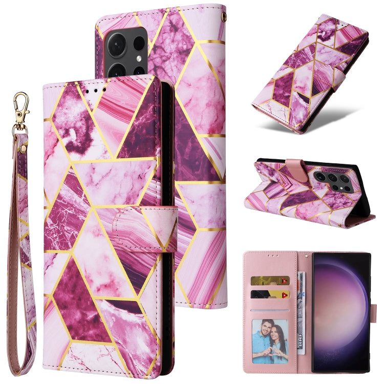 For Samsung Galaxy S24 Ultra 5G Marble Bronzing Stitching Leather Phone Case(Purple) - Galaxy S24 Ultra 5G Cases by buy2fix | Online Shopping UK | buy2fix