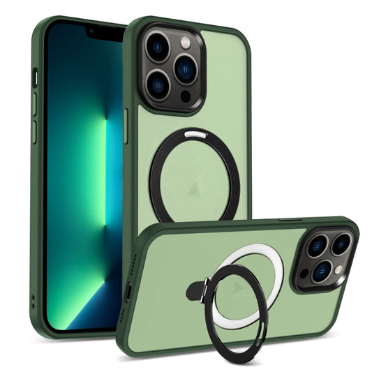 For iPhone 13 Pro Max MagSafe Holder Skin-feel PC Hybrid TPU Phone Case(Green) - iPhone 13 Pro Max Cases by buy2fix | Online Shopping UK | buy2fix