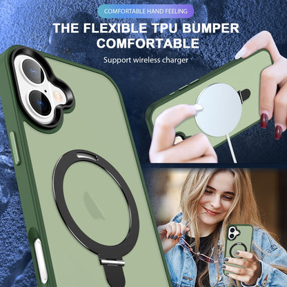 For iPhone 16 Plus Skin-feel MagSafe Holder PC Hybrid TPU Phone Case(Green) - iPhone 16 Plus Cases by buy2fix | Online Shopping UK | buy2fix