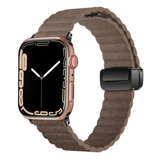 For Apple Watch Series 9 41mm Water Ripple Magnetic Folding Buckle Watch Band, Style: Bold Version(Light Brown) - Watch Bands by buy2fix | Online Shopping UK | buy2fix