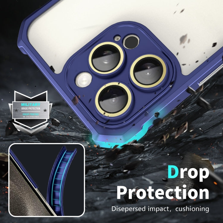 For iPhone 16 Shockproof Acrylic Phone Case with Lens Glass Film(Blue) - iPhone 16 Cases by buy2fix | Online Shopping UK | buy2fix