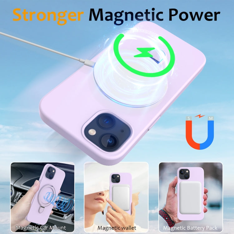 For iPhone 14 Plus MagSafe Magnetic Liquid Silicone Phone Case with Ring Holder(Lilac Purple) - iPhone 14 Plus Cases by buy2fix | Online Shopping UK | buy2fix