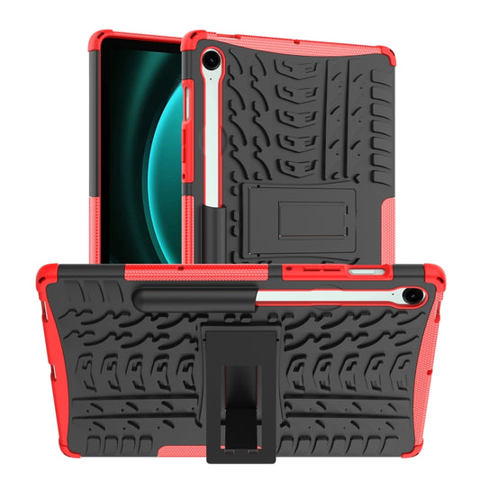 For Samsung Galaxy Tab S9 FE Tire Texture TPU + PC Tablet Case with Holder(Red) - Galaxy Tab S9 FE by buy2fix | Online Shopping UK | buy2fix