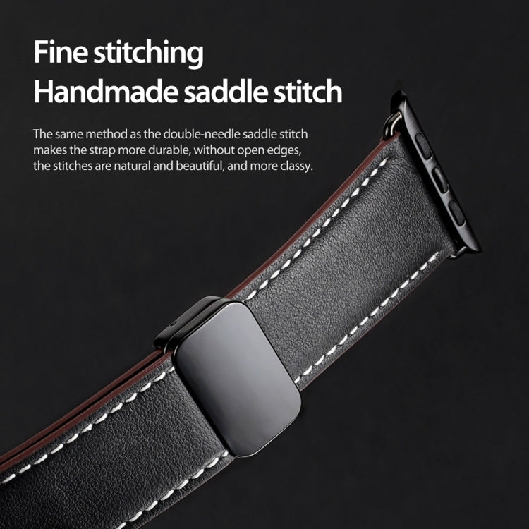 For Apple Watch SE 2023 40mm DUX DUCIS YA Series Magnetic Buckle Genuine Leather Watch Band(Black) - Watch Bands by DUX DUCIS | Online Shopping UK | buy2fix