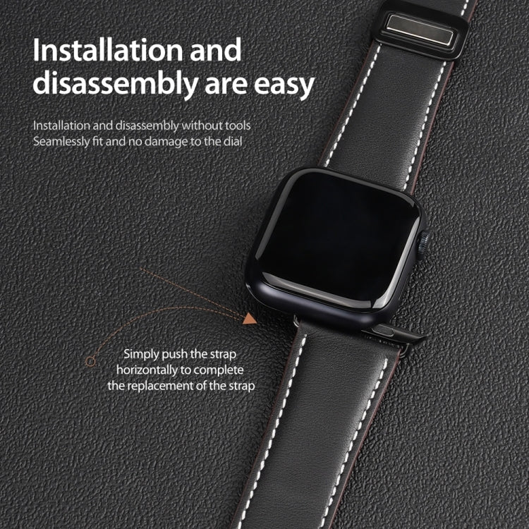 For Apple Watch SE 2023 40mm DUX DUCIS YA Series Magnetic Buckle Genuine Leather Watch Band(Black) - Watch Bands by DUX DUCIS | Online Shopping UK | buy2fix