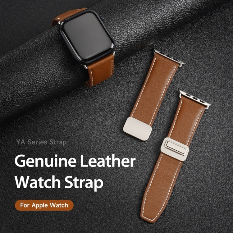 For Apple Watch Series 8 41mm DUX DUCIS YA Series Magnetic Buckle Genuine Leather Watch Band(Brown) - Watch Bands by DUX DUCIS | Online Shopping UK | buy2fix